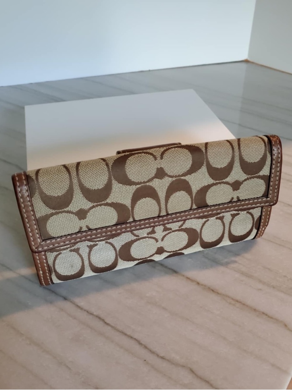 Coach Beige and Brown Signature Turnlock Wallet - Picture 3 of 13